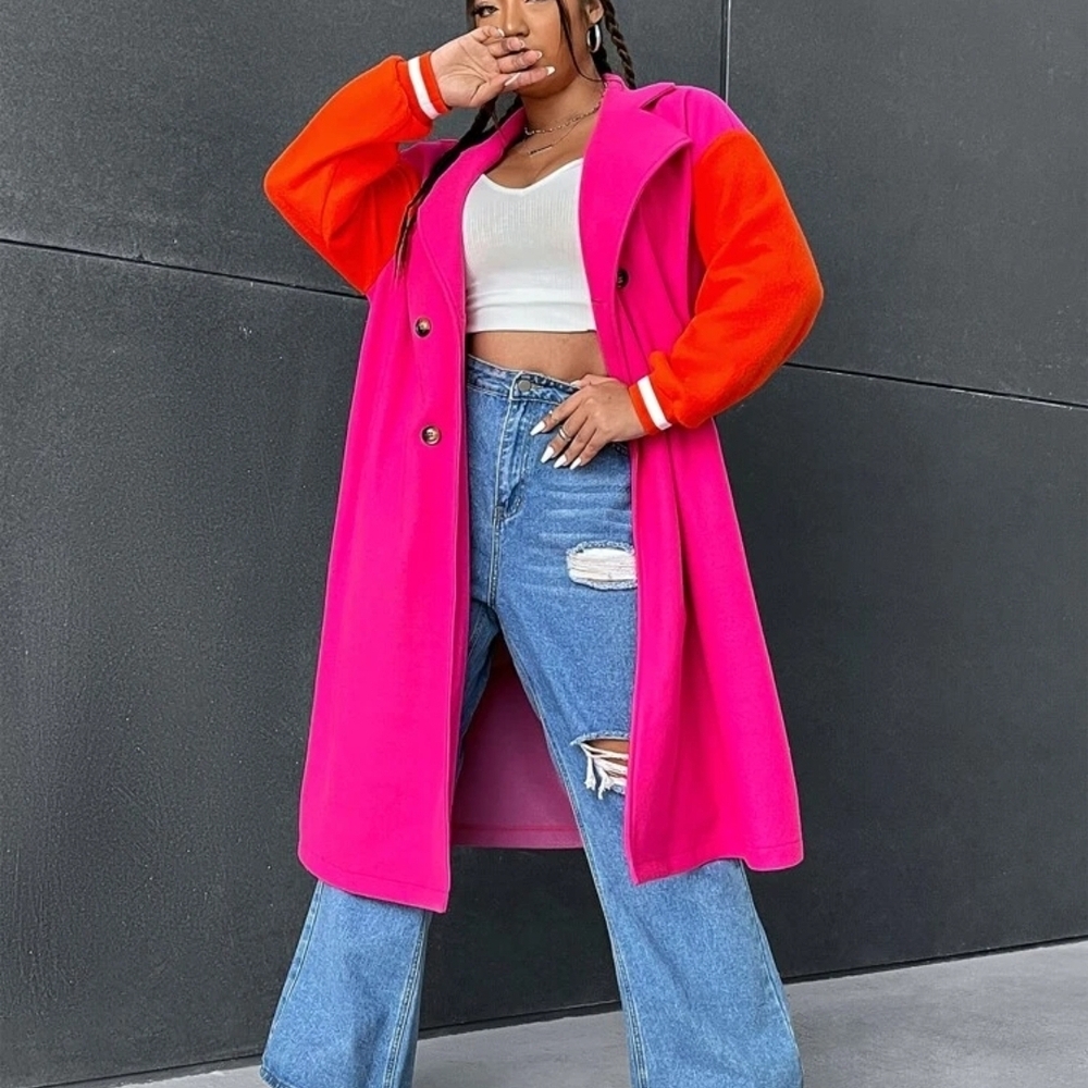 SHEIN Pink and Red Pea Coat